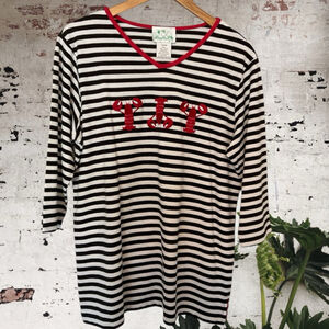 The Quacker Factory vintage, iconic lobster trio tunic top Black White stripe L